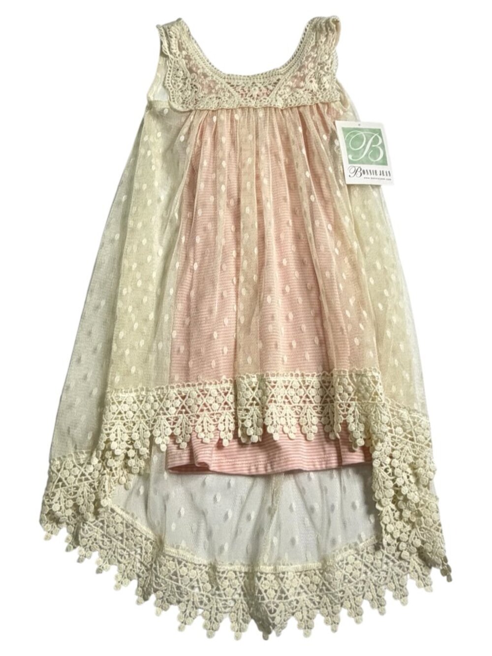 Bonnie Jean Pink w/ Cream Lace Overlay Dress